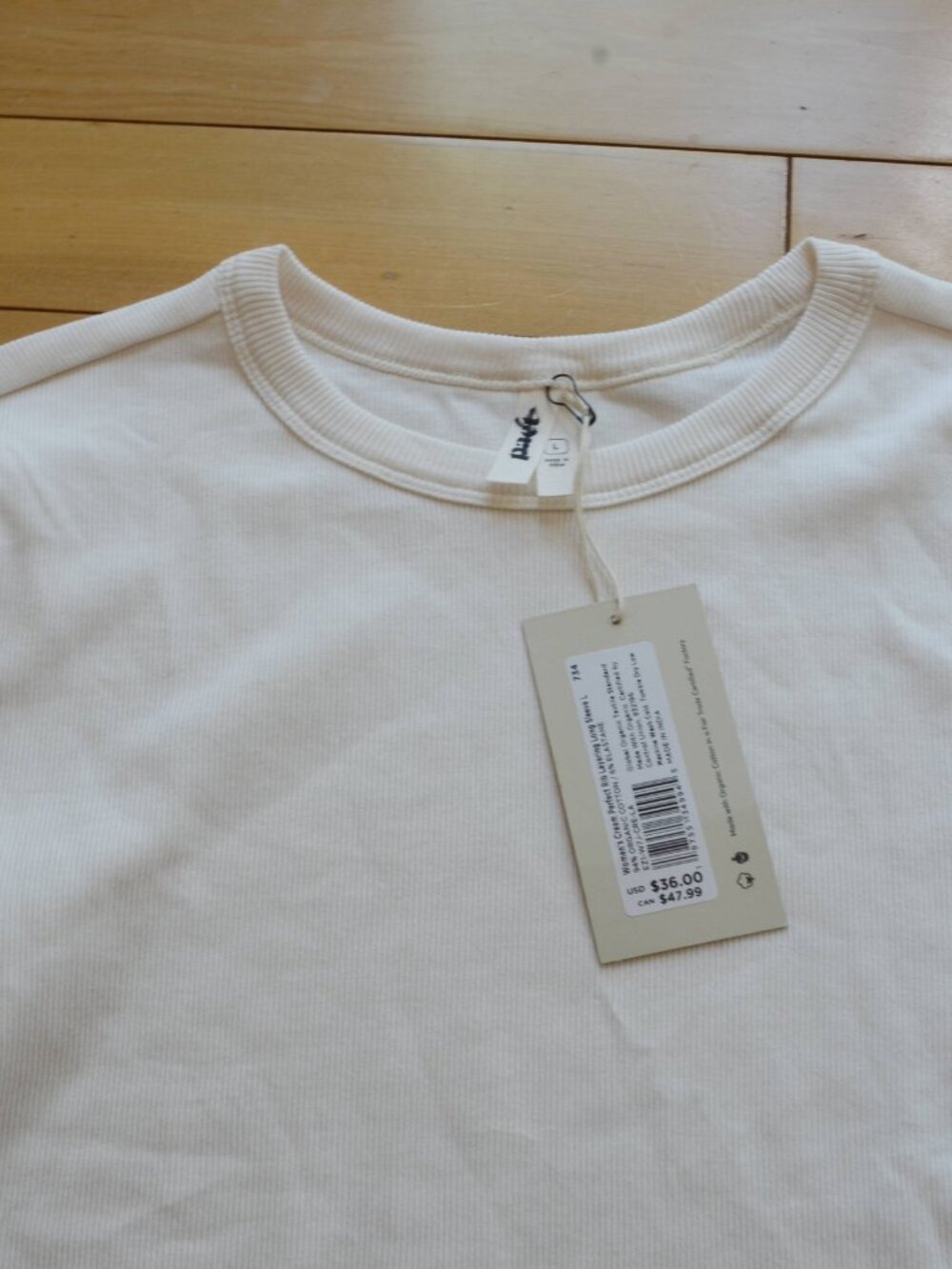 Pact Women's Cream Perfect Rib layering Long Sleeve Top Size L NWT - Picture 2 of 6